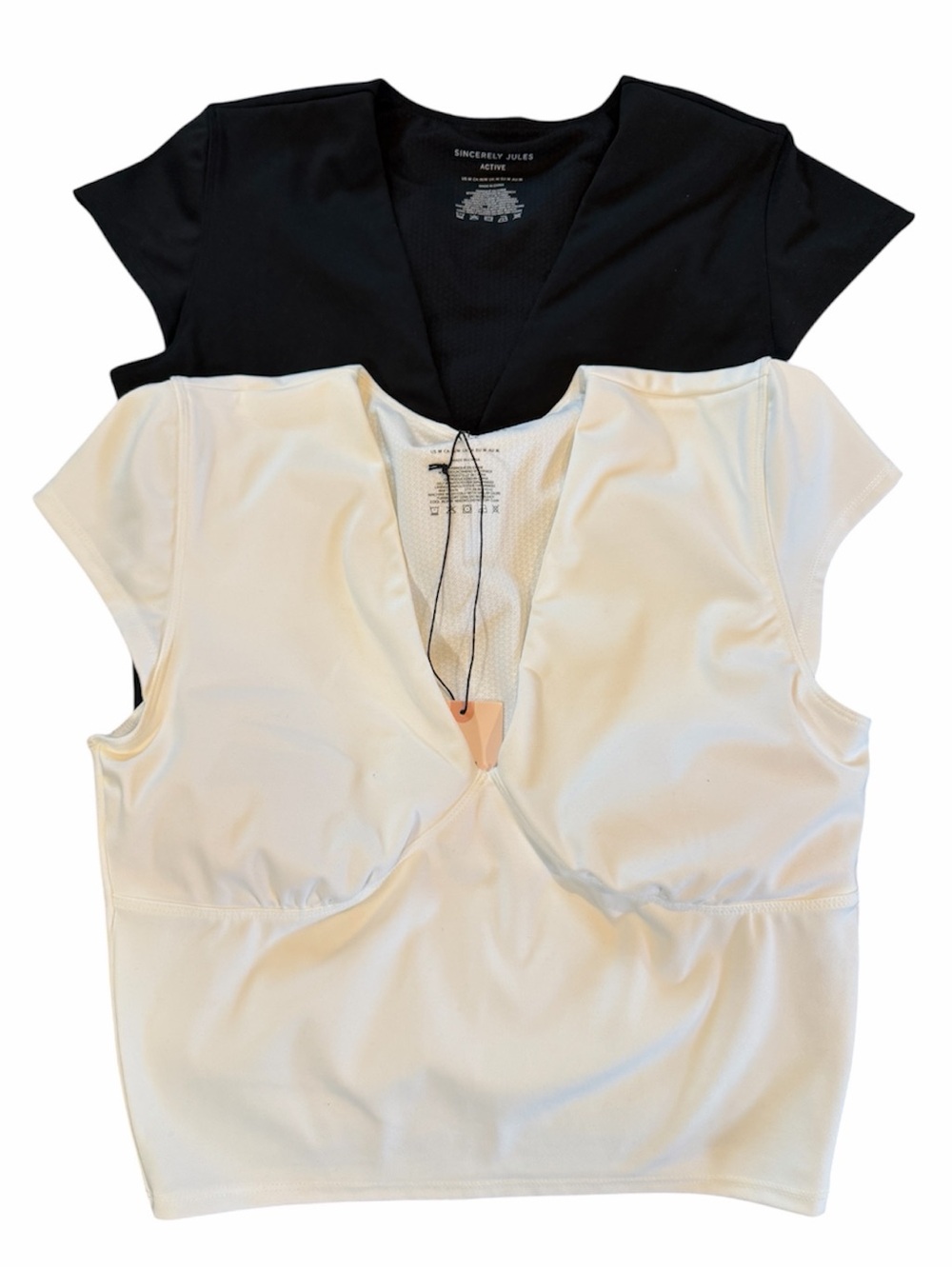 Sincerly Jules Cap- Sleeve V-Neck Crop Tops Set of White & Black Sz M